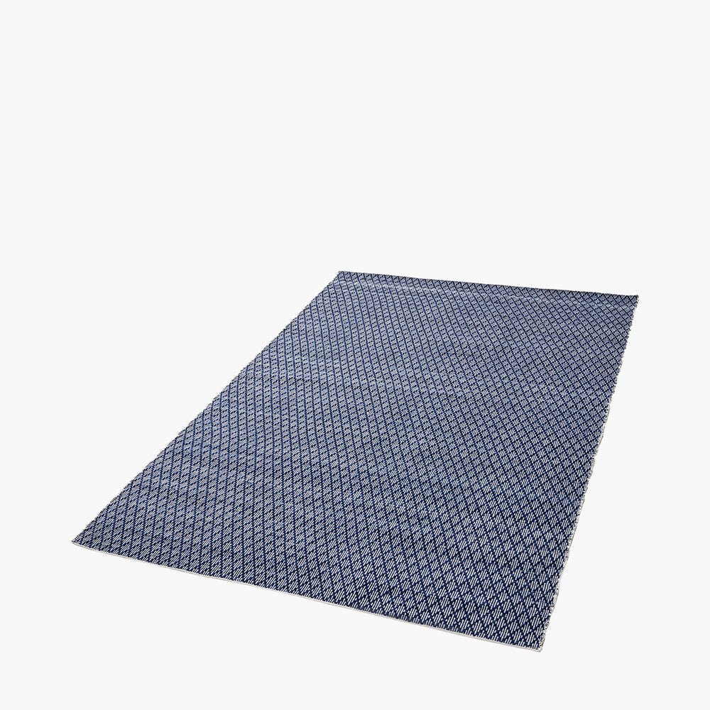 Indoor Outdoor Denim Blue & White Ikat Design Rug