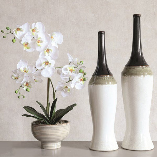 Cream, Green & Black Narrow Neck Vase (58cm)