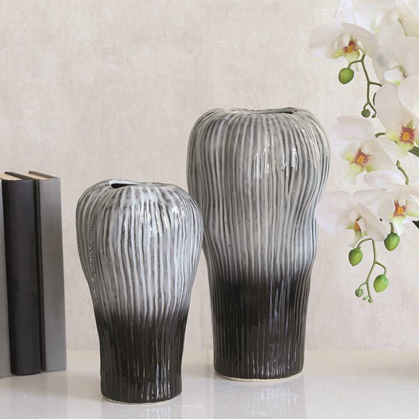 Black & Grey Ombre Stripe Vase (32cm)