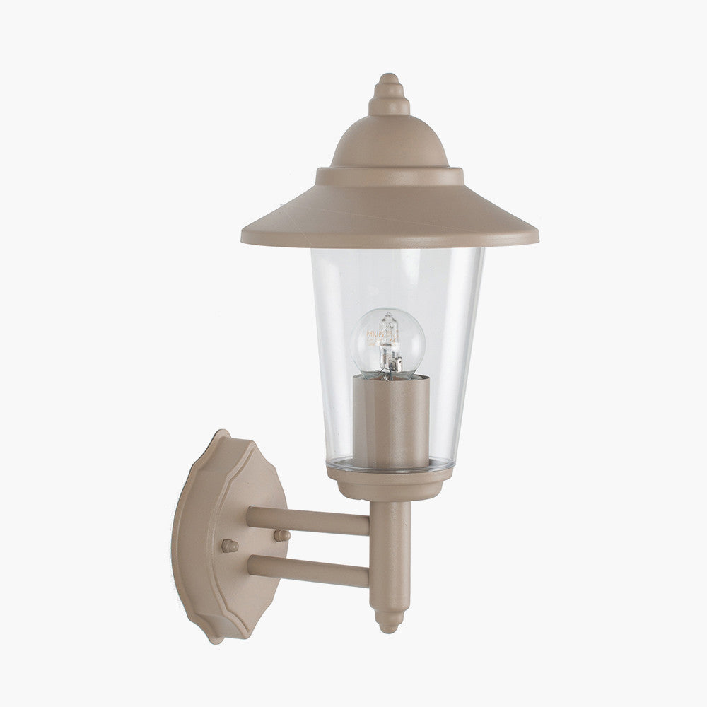 Aster Taupe Metal Curved Glass Lantern Wall Uplighter