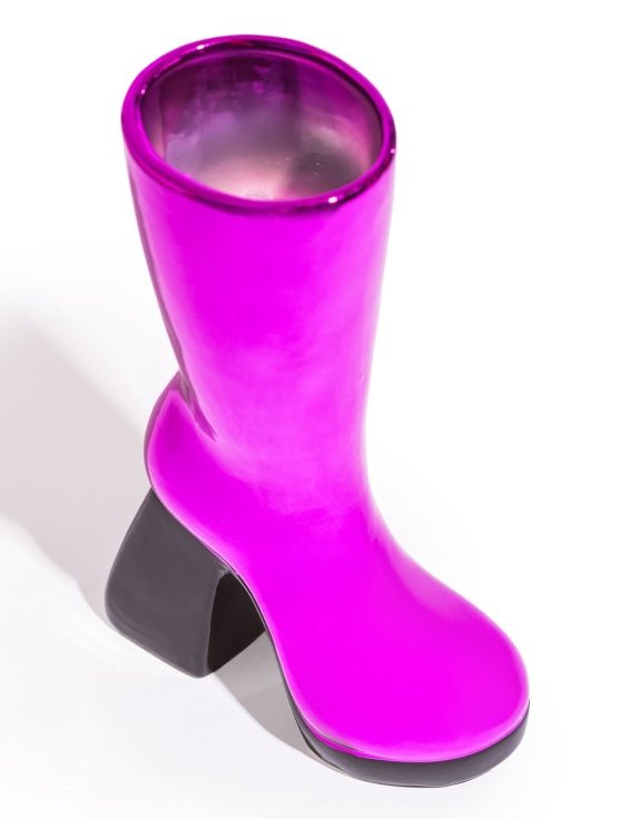 Large Electro Purple Heeled-Boot Ceramic Vase