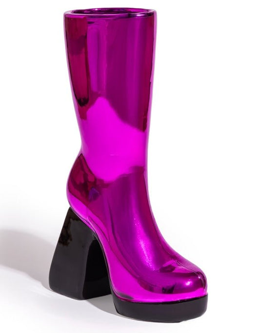 Large Electro Purple Heeled-Boot Ceramic Vase
