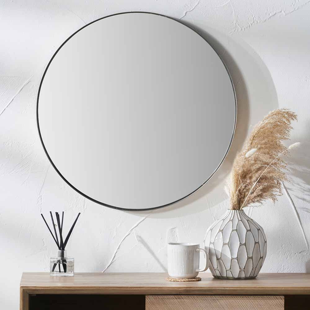Medium Metal Slim Frame Round Wall Mirror