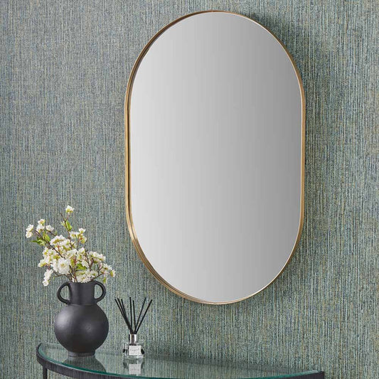 Metal Slim Frame Oval Wall Mirror