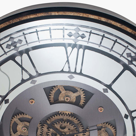 Antique Gold Wood and Mirror Working Cog Wall Clock