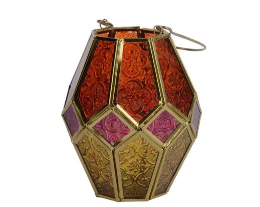Red, Gold & Pink Glass Lantern