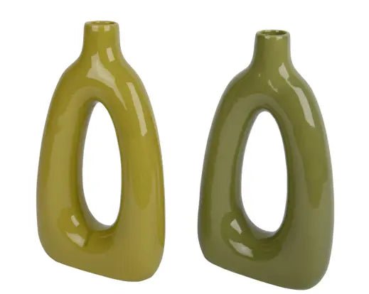 2 Piece Lime & Sage Porcelain Vases