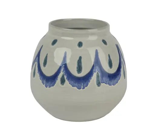 White & Blue Terracotta Vase (18x19cm)