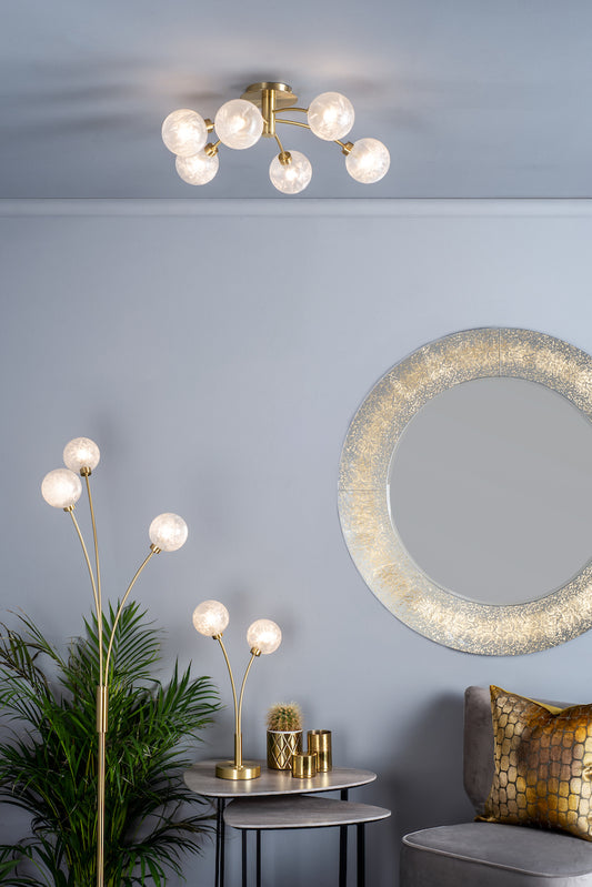 Dar Avari 3 Light Floor Lamp Satin Brass and Frosted Glass