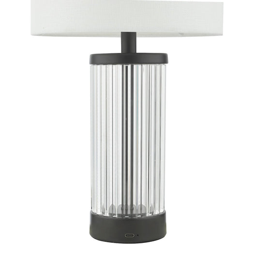 Dar Enrico Rechargeable Table Lamp Satin Black and Glass With Shade LED