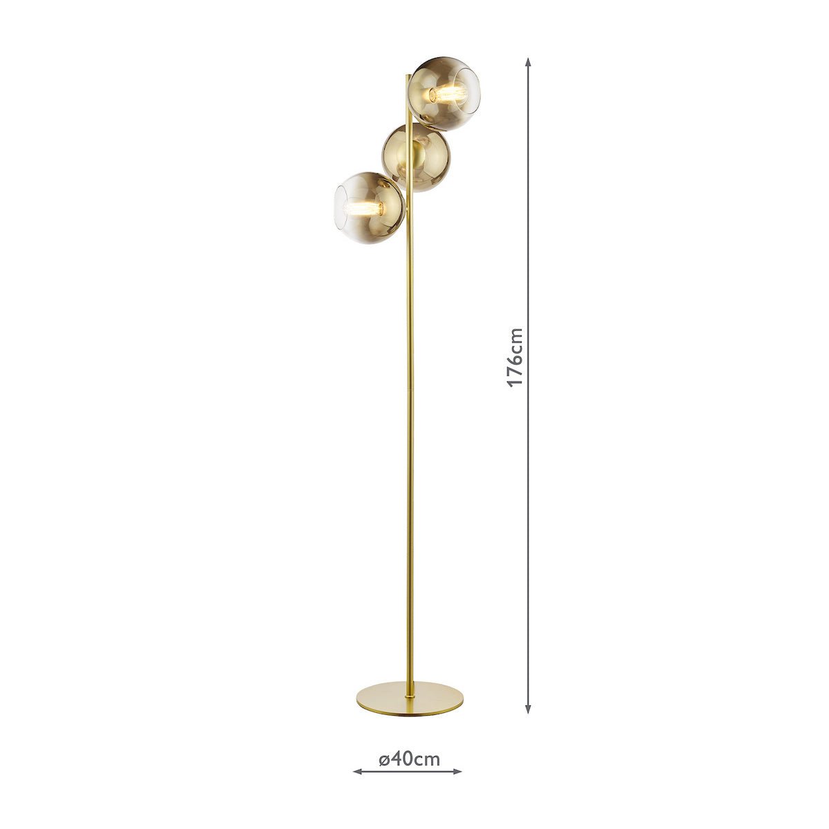 Dar Lycia 3 Light Floor Lamp Satin Gold and Gold Ombre Glass