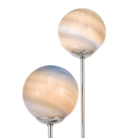 Dar Mikara 2 Light Table Lamp Polished Chrome Marble Effect Glass