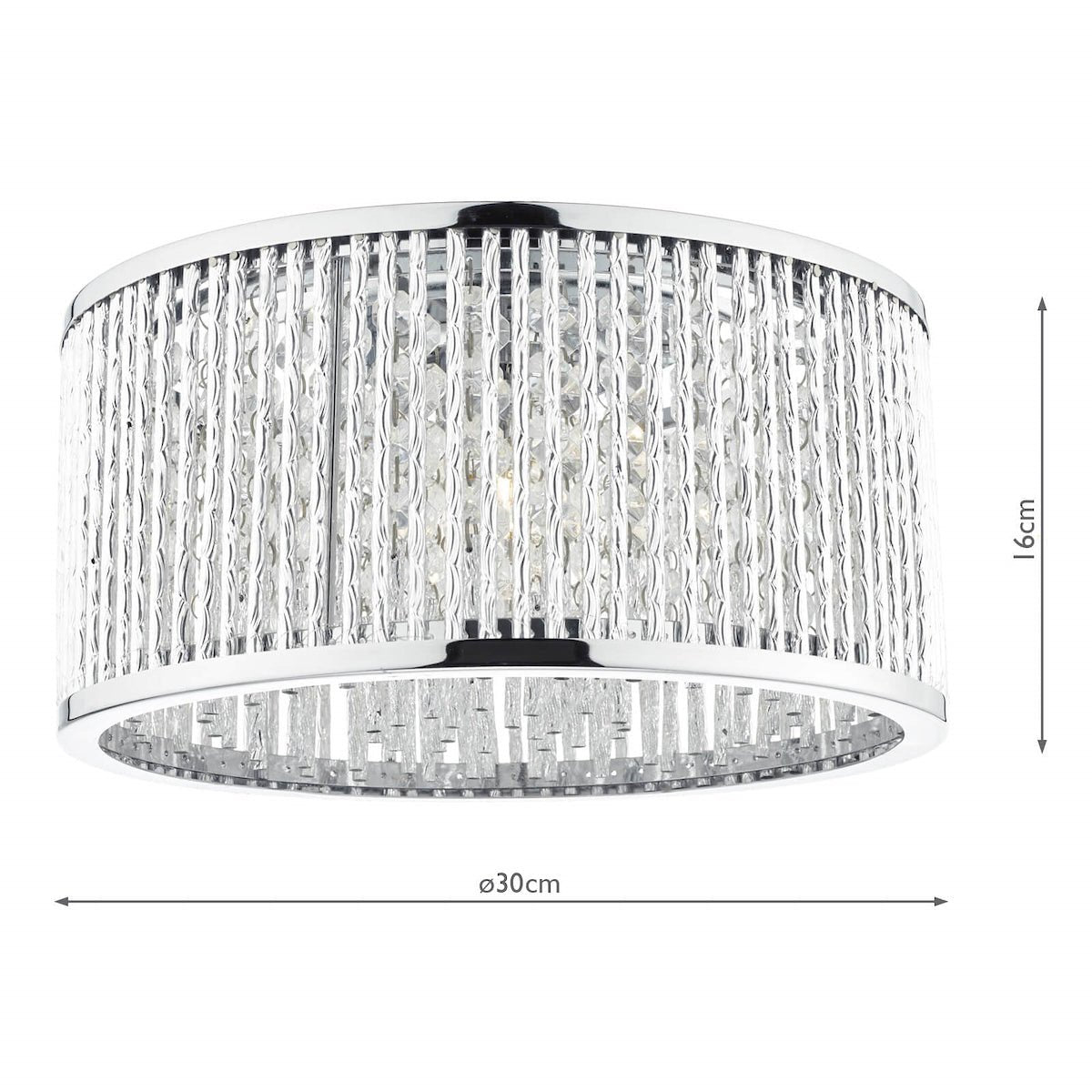Dar Nantes 3 Light Flush Polished Chrome Alum