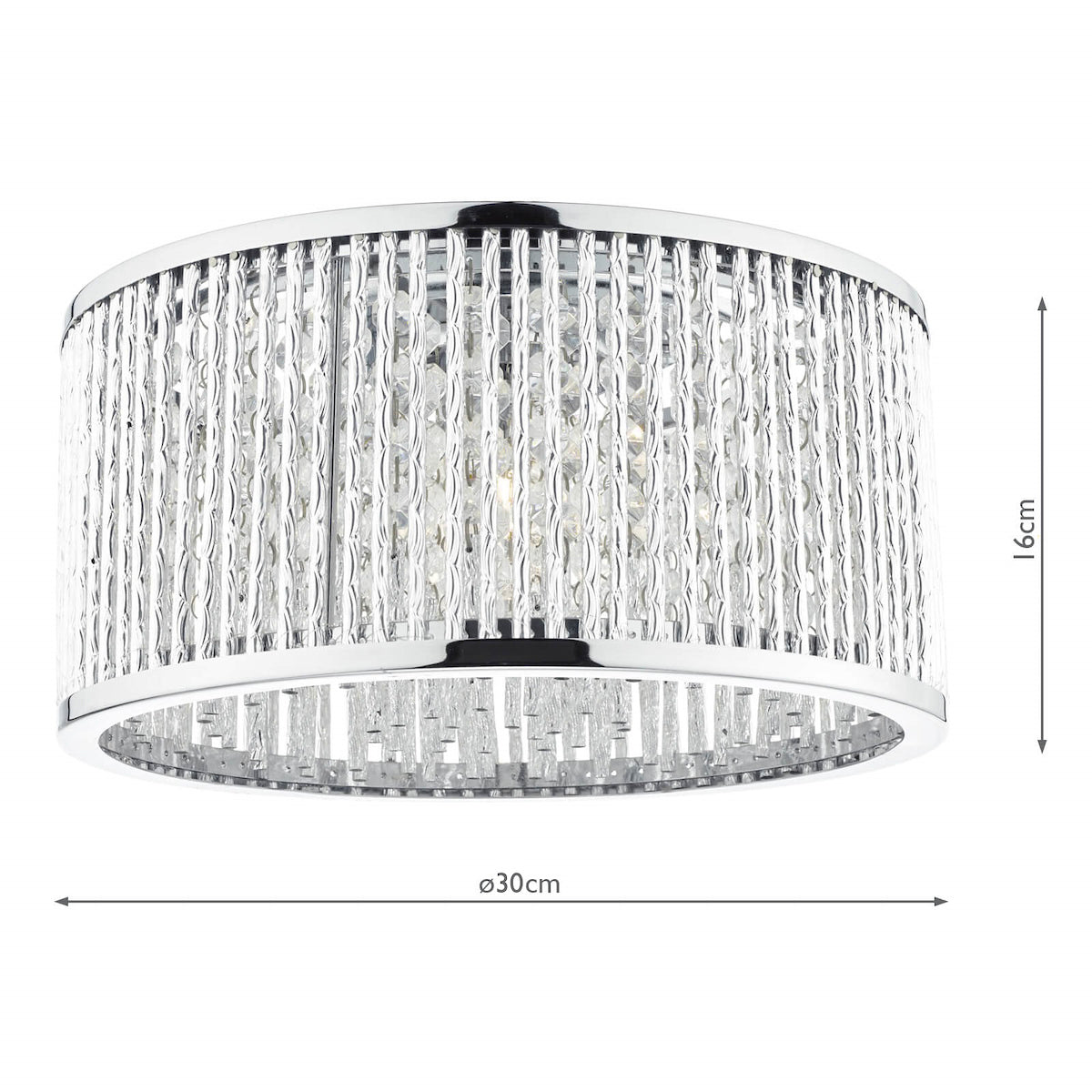 Dar Nantes 3 Light Flush Polished Chrome Alum