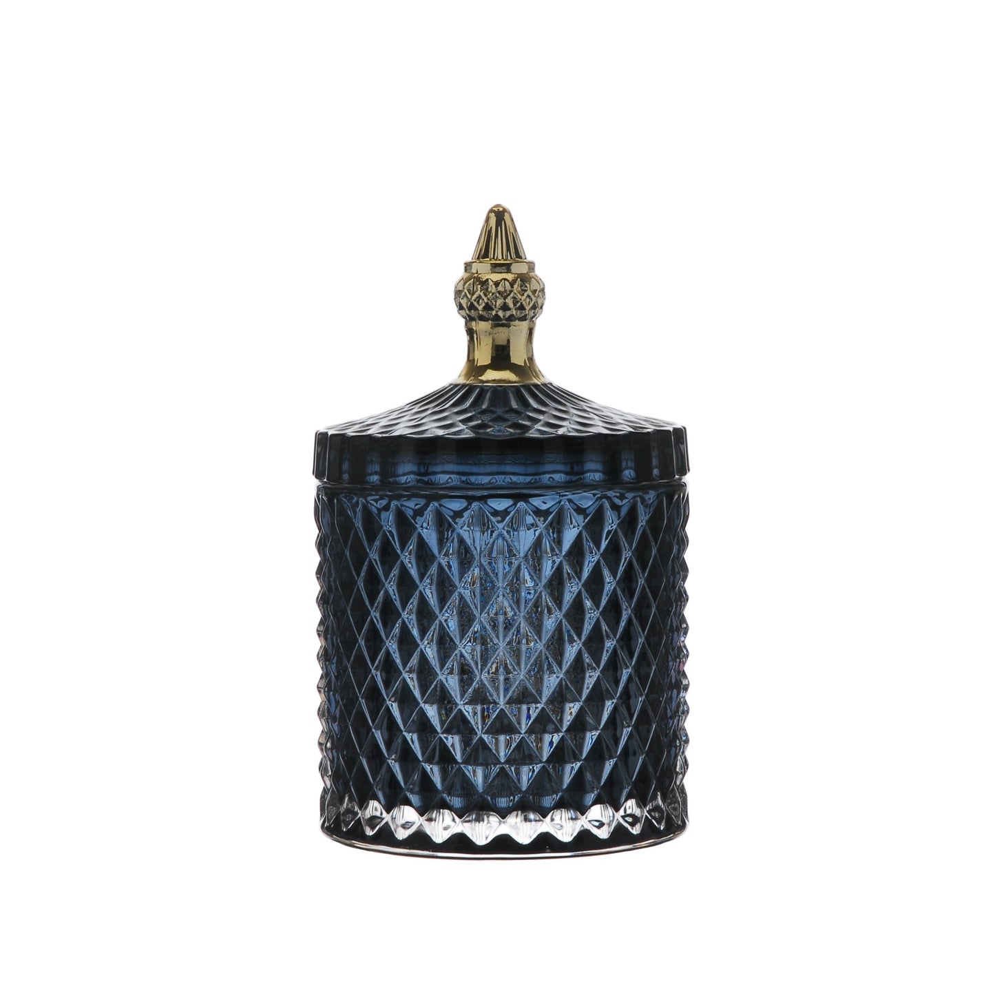 Otters Brook Blue Textured Glass Jar with Gold Handle (18cm)
