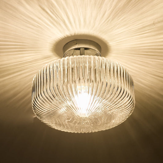 Dar Riva Bathroom Semi Flush Ceiling Light Ribbed Glass Polished Chrome IP44