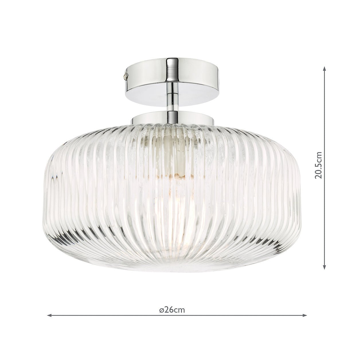 Dar Riva Bathroom Semi Flush Ceiling Light Ribbed Glass Polished Chrome IP44