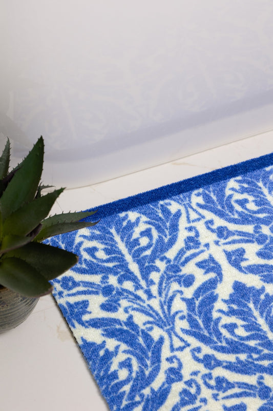 Dip & Drip Nylon Printed Royal Blue Damask Bathmat