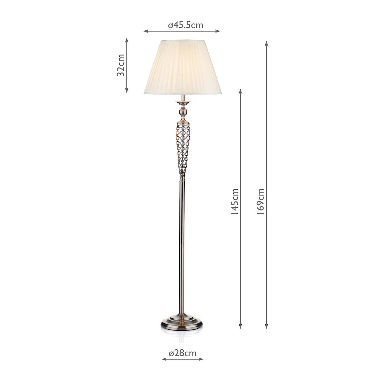 Dar Siam Floor Lamp Satin Chrome With Shade (Pack of 2)
