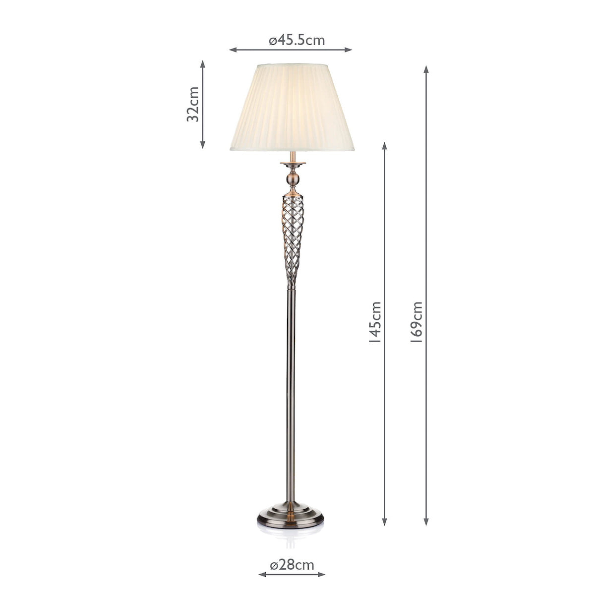 Dar Siam Floor Lamp Satin Chrome With Shade (Pack of 2)