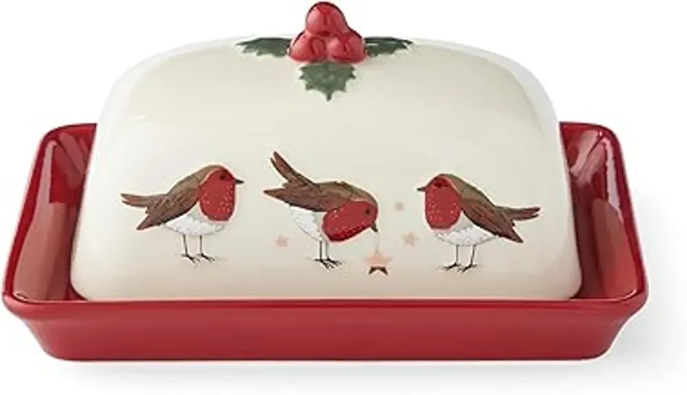Cooksmart Xmas Robins Retreat Butter Dish