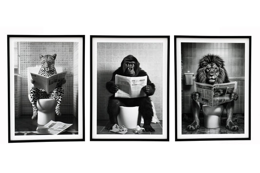 Monkey on Toilet Framed Canvas