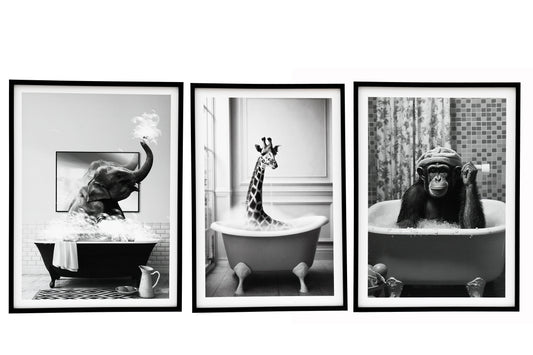 Giraffe in Bath Framed Canvas