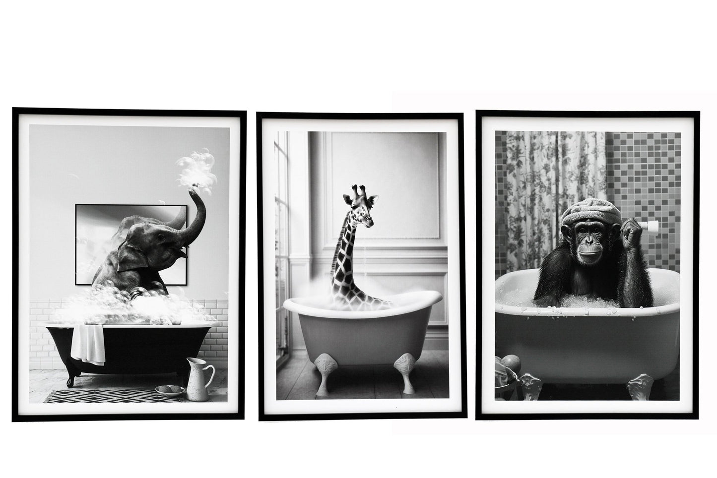 Monkey in Bath Framed Canvas