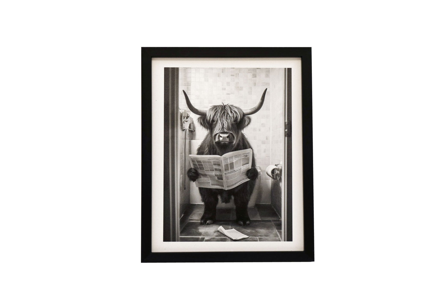 Cow on Toilet Framed Canvas