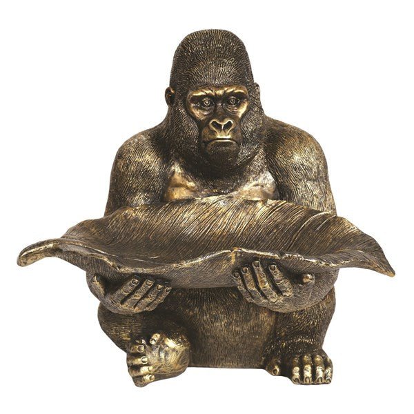 Gorilla Holding Leaf Sculpture