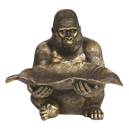 Gorilla Holding Leaf Sculpture