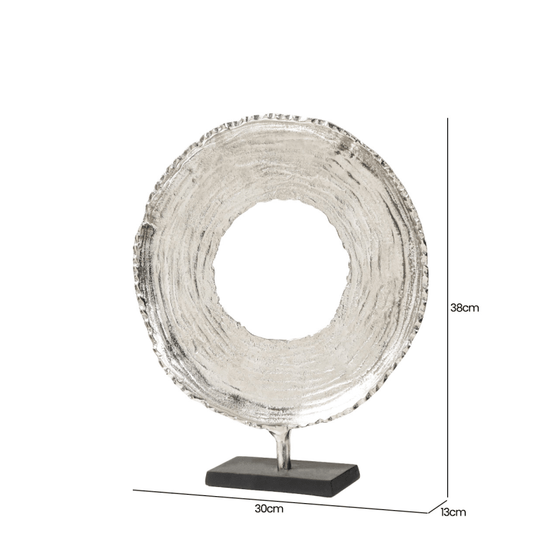 Nickel Round Metal Sculpture with Black Base (38cm)
