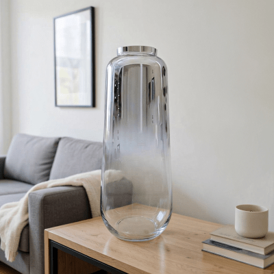 Chrome & Clear Glass Vase (50cm)