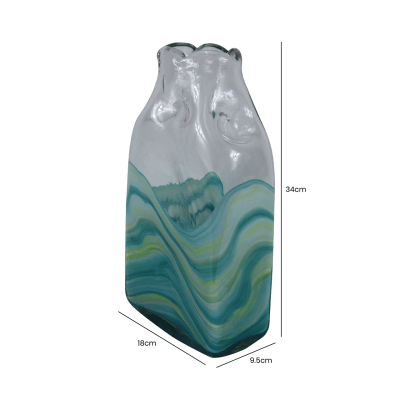 Clear & Blue Ocean Design Handmade Vase (34cm)