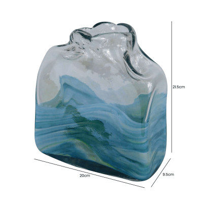 Clear & Blue Ocean Design Handmade Vase (21.5cm)