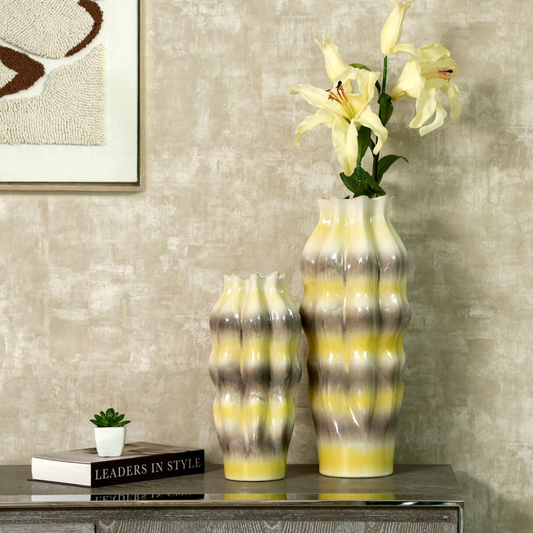 Beige Ceramic Vase with Multicolour Stripes (36.5cm)