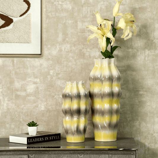 Beige Ceramic Vase with Multicolour Stripes (36.5cm)