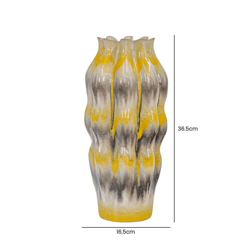 Beige Ceramic Vase with Multicolour Stripes (36.5cm)