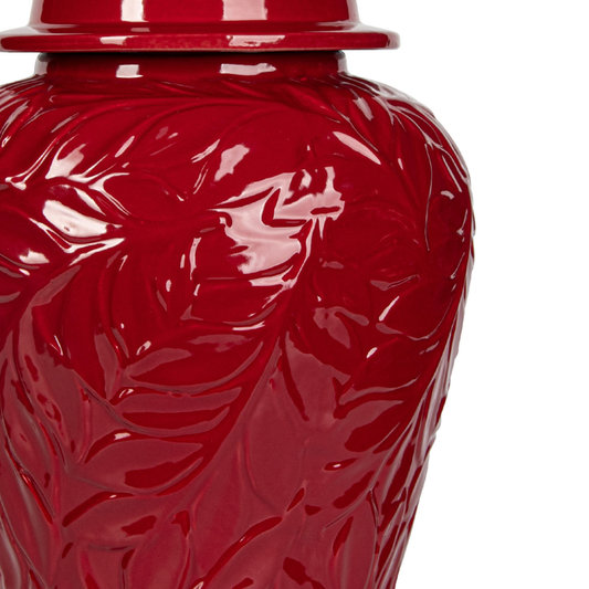 Handmade Red Carved Ceramic Ginger Jar
