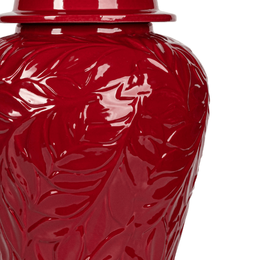 Handmade Red Carved Ceramic Ginger Jar