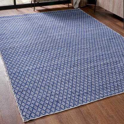 Indoor Outdoor Denim Blue & White Ikat Design Rug