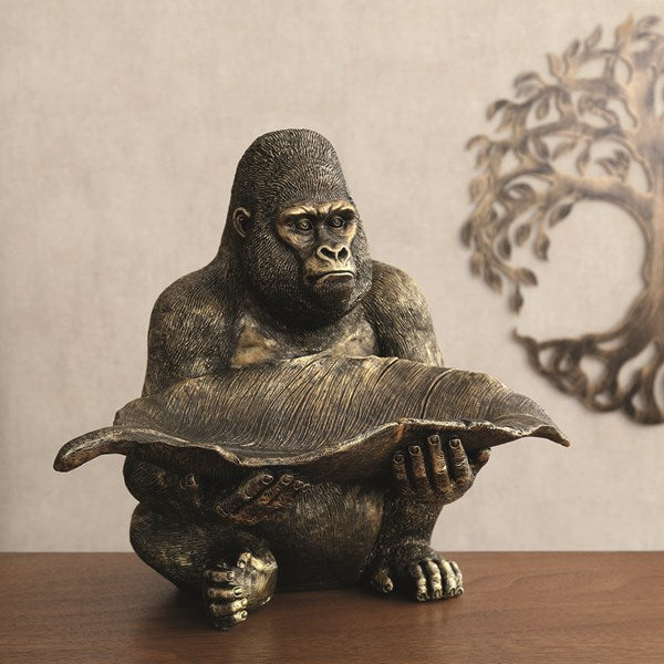 Gorilla Holding Leaf Sculpture