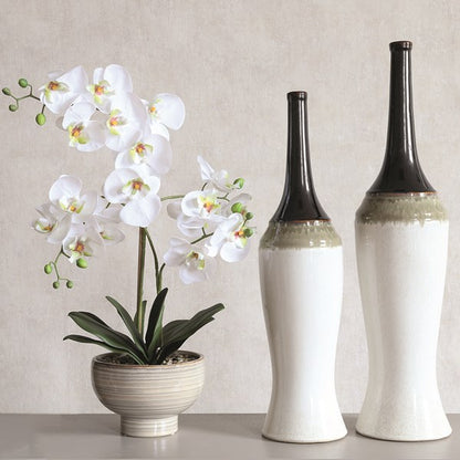 Cream, Green & Black Narrow Neck Vase (58cm)