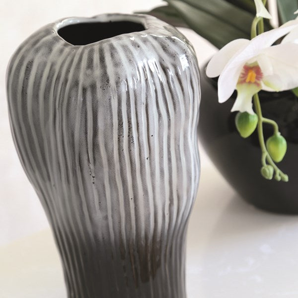 Black & Grey Ombre Stripe Vase (24.5cm)