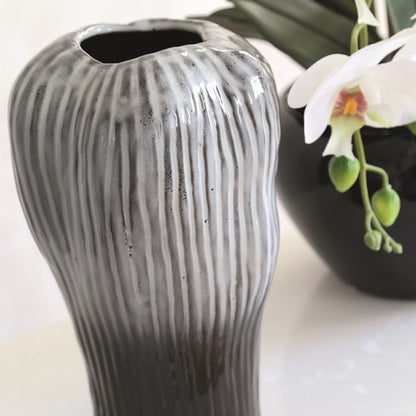 Black & Grey Ombre Stripe Vase (24.5cm)