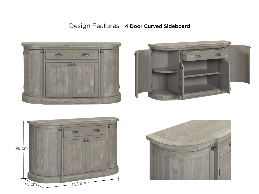 Bordeaux Curved 4 Door Sideboard