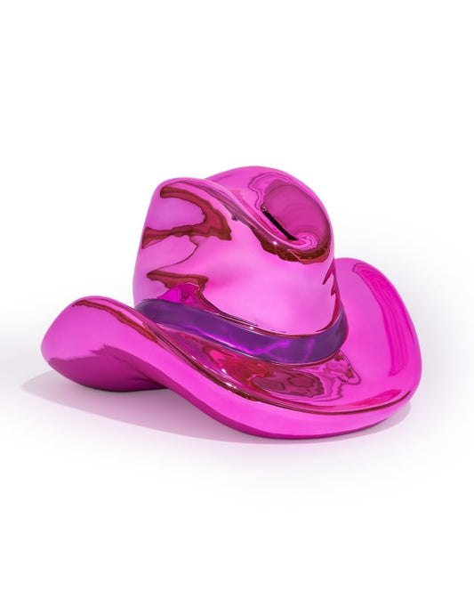 Large Electro Pink "Swiftie" Cowboy Hat Ceramic Money Bank