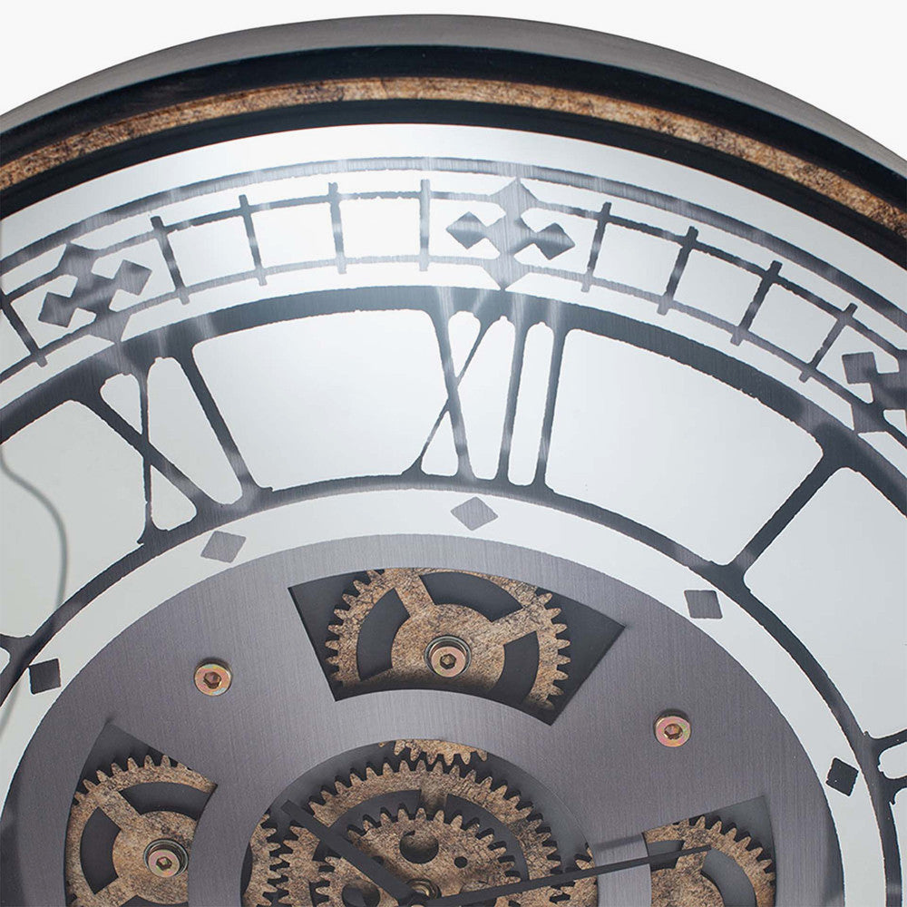 Antique Gold Wood and Mirror Working Cog Wall Clock