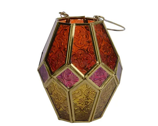 Red, Gold & Pink Glass Lantern