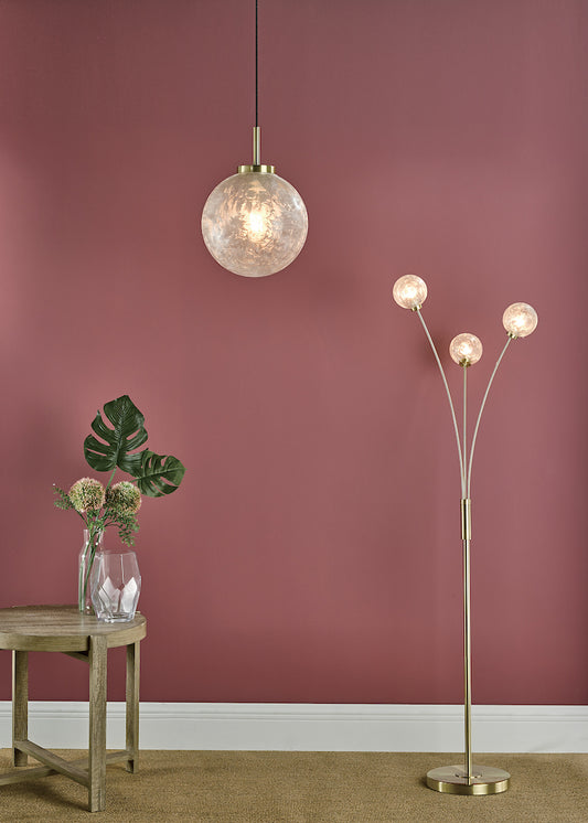 Dar Avari 3 Light Floor Lamp Satin Brass and Frosted Glass